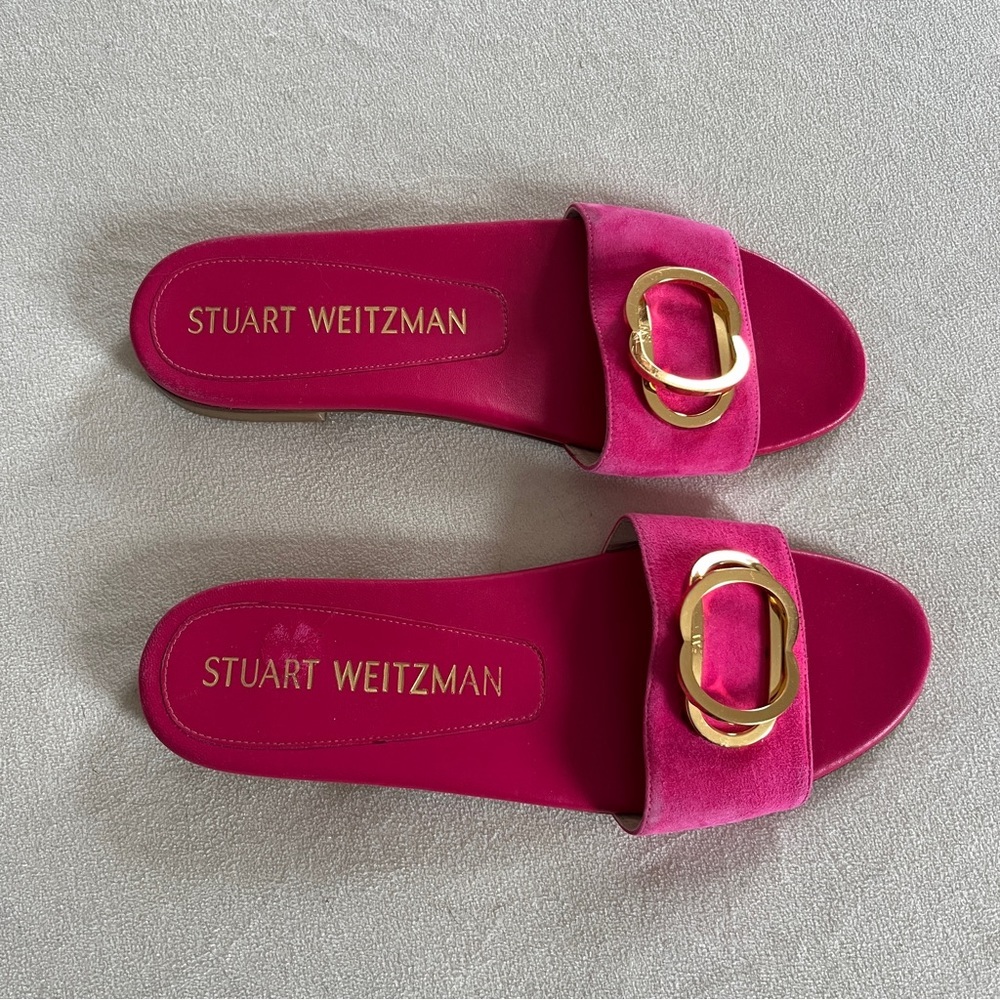 Stuart Weitzman Caicos Gold Pink Sandals with Chic Buckle Size 7.5 - Picture 3 of 11